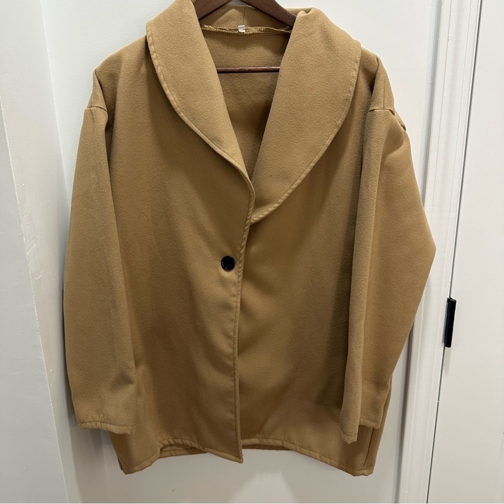 Womens‎ Oversized Camel Beige Collar Button Front Jacket XXL